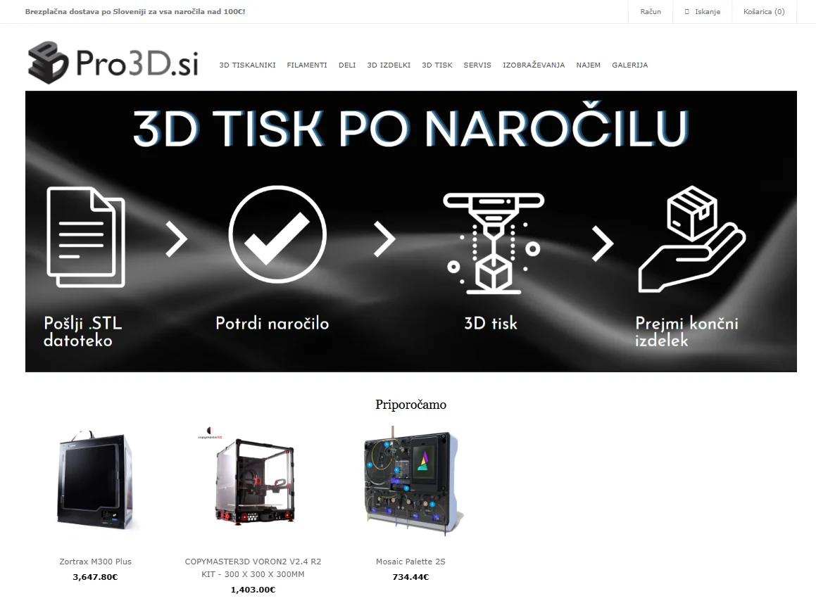 Arhivski posnetek prve spletne trgovine PRO3D
